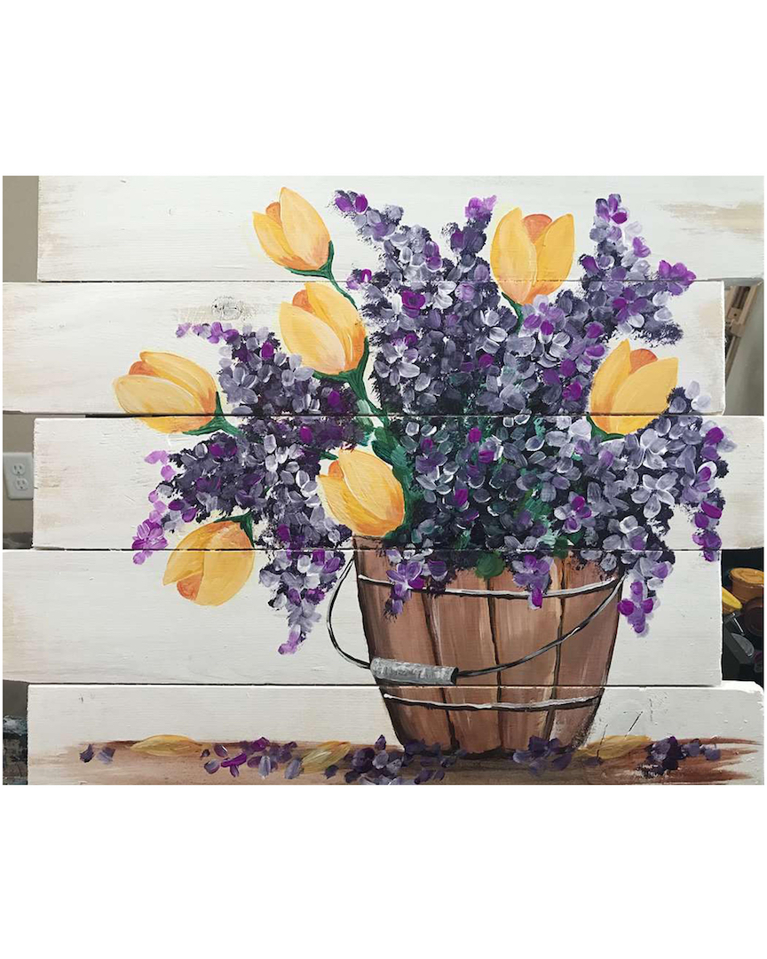 Paint And Sip In Boca Park Pinot S Palette Country Tulips Wood Pallet