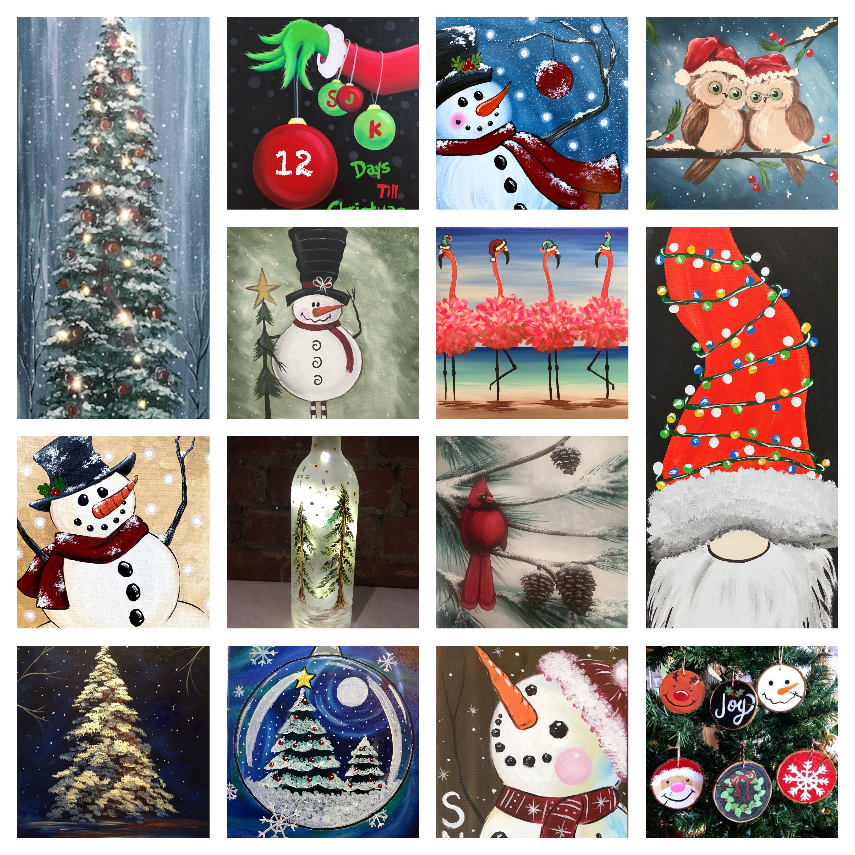 Holiday Christmas Winter Kids Snowman in the night art project step by step