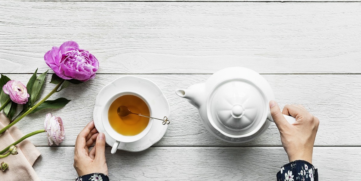 aerial view of tea and flowers