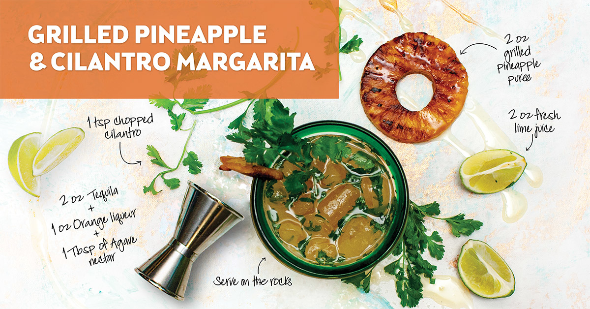 Ingredients for grilled pineapple cilantro margarita