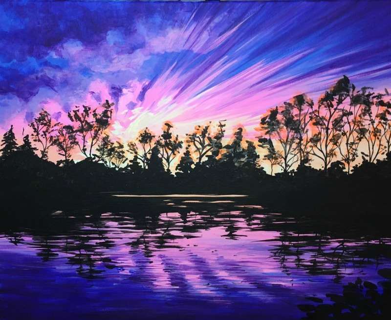 "Sunset in Purple" painting with ultra violet