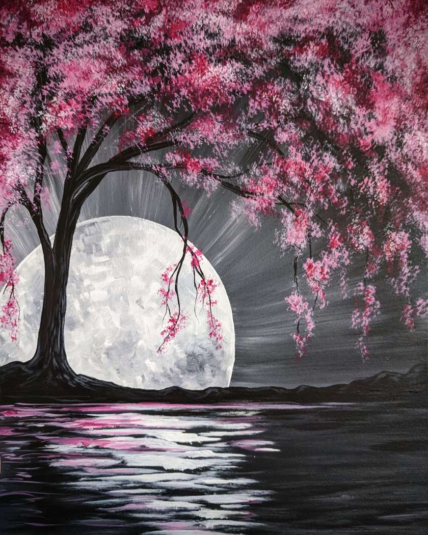 Moonlit Cherry Blossom River