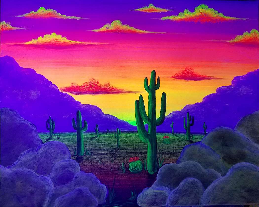 Desert Aglow at Dusk (under blacklight)