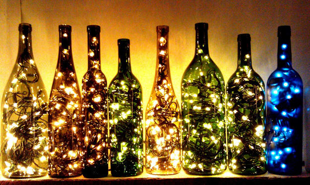 lighted glass bottles