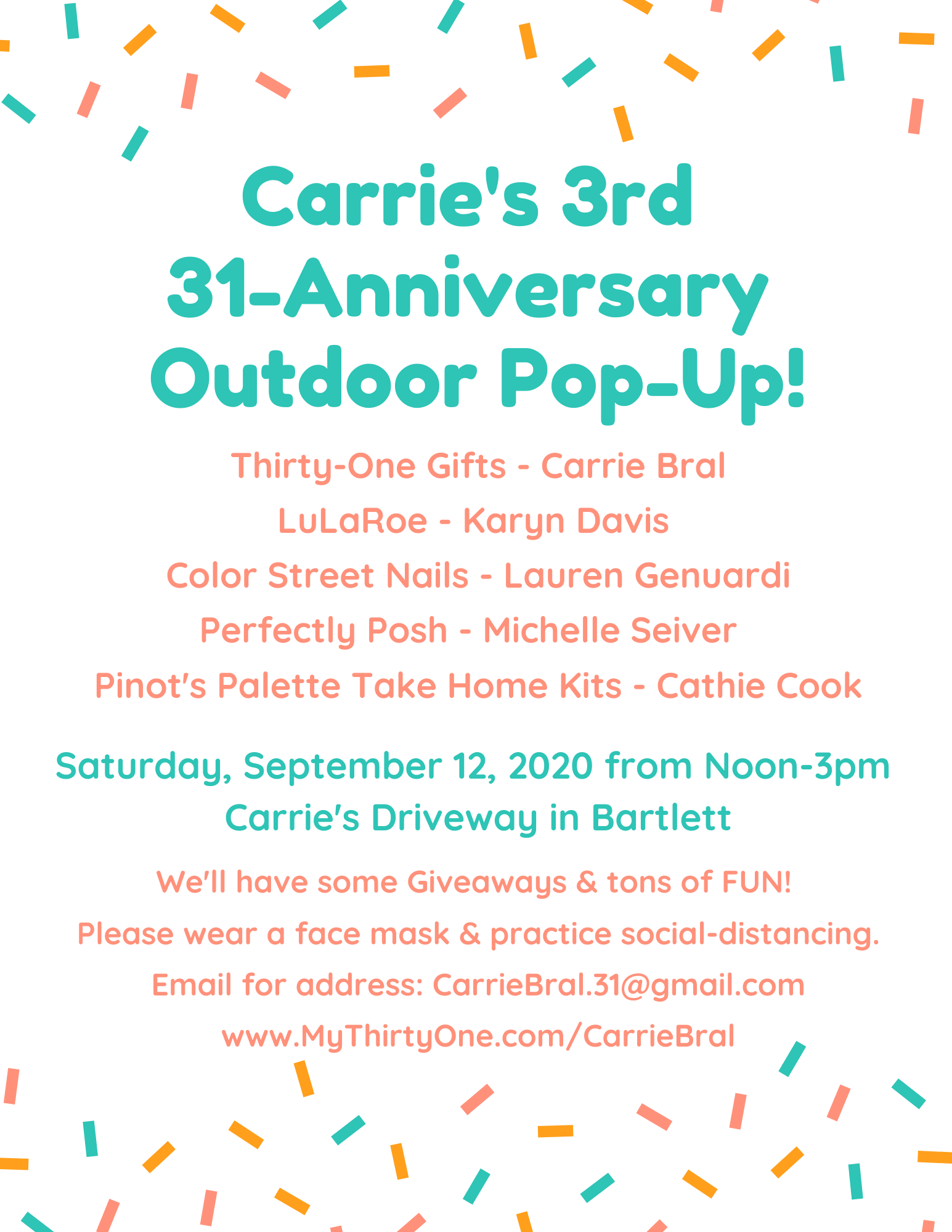 CARRIE’S 3rd 31-ANNIVERSARY OUTDOOR POP UP EVENT