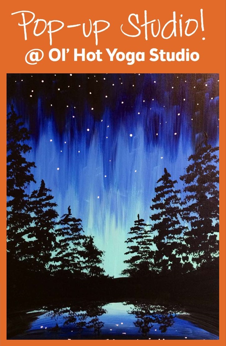 $35 16x20 Family/Teen Painting Class Aurora Through the Trees