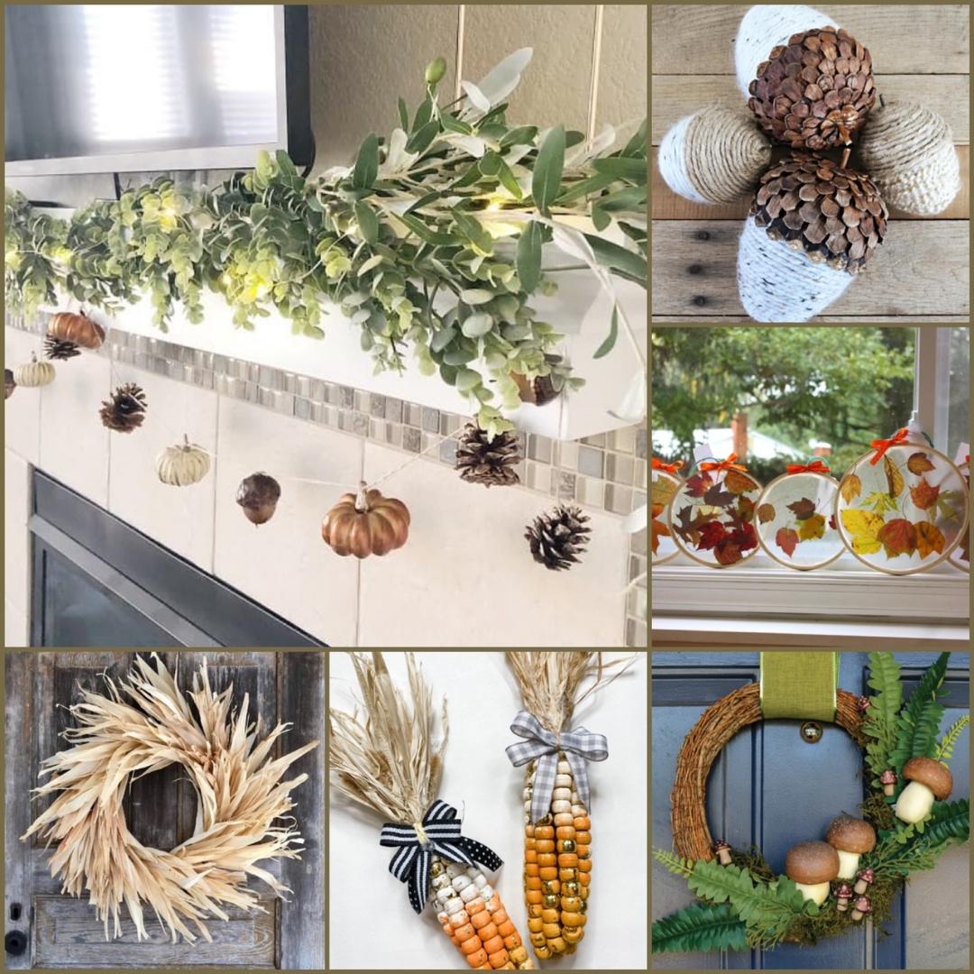 Thanksgiving Decorations DIY for Tables, Walls and Entryways 8 DIY Thanksgiving decor made with natural fall elements like pumpkins, pinecones, and greenery.