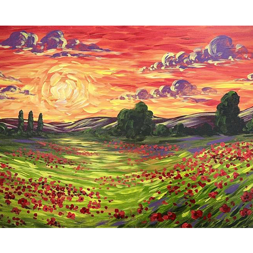 Van Gogh Sunset Poppy Field 