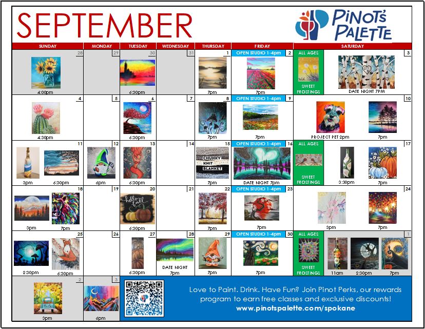 September Calendar is Here! Pinot's Palette
