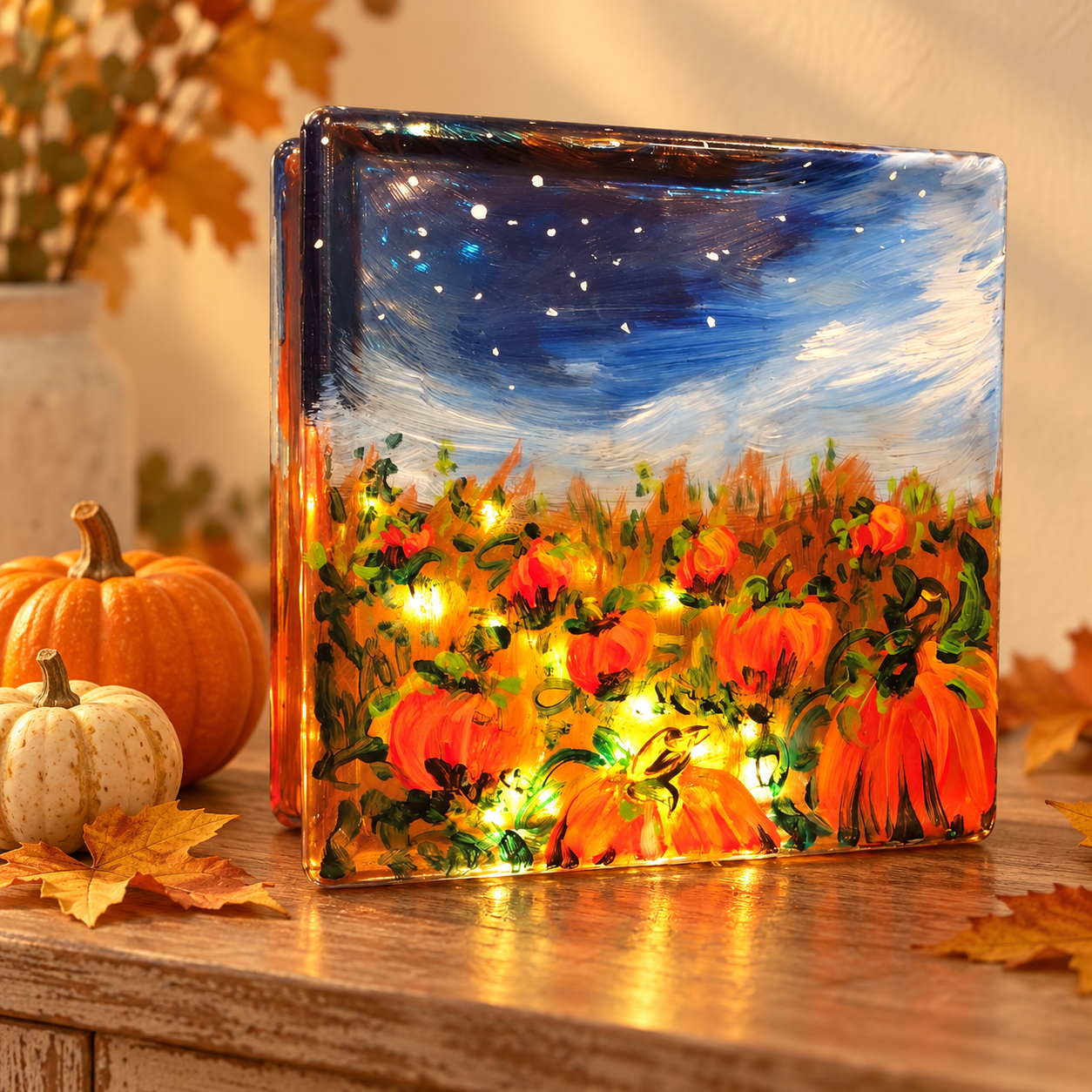 Pumpkin Patch Glass Block