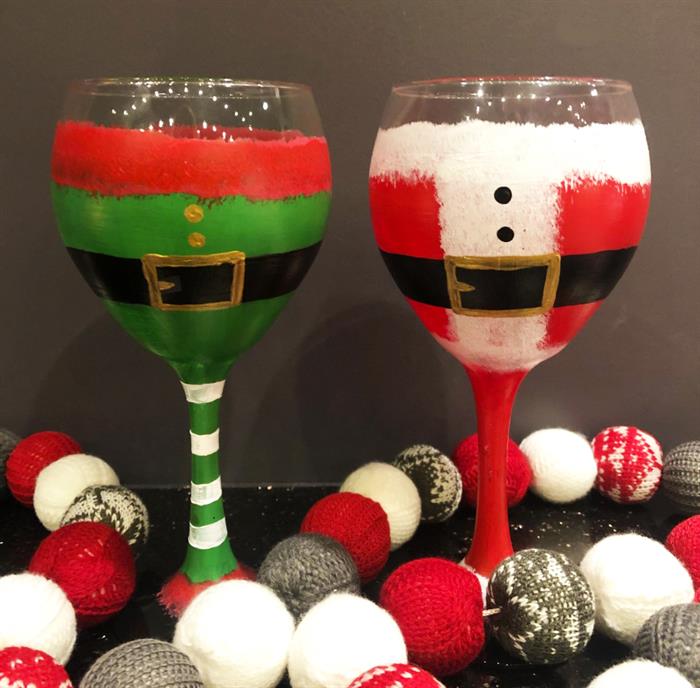 Santa and Elf Wine Glasses