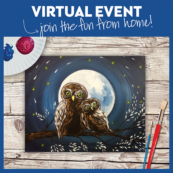 LIVE VIRTUAL CLASS + 7 DAYS ON-DEMAND: OWL AT THE MOON - INCLUDES PAINT FROM HOME ART KIT